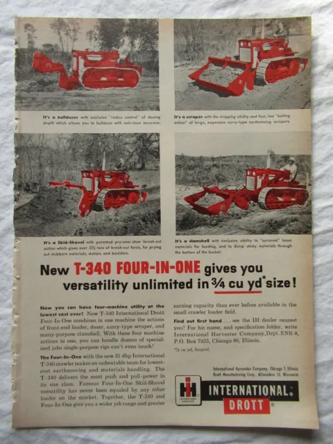 1959 Print AD IH International Drott T-340 Tractor 11X8"