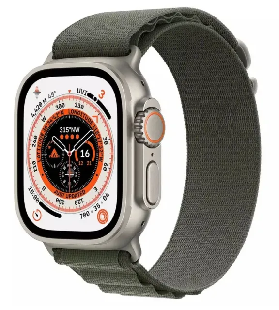 Apple Watch Ultra 49mm GPS + Cellular Titanium Case Green Alpine Loop Small