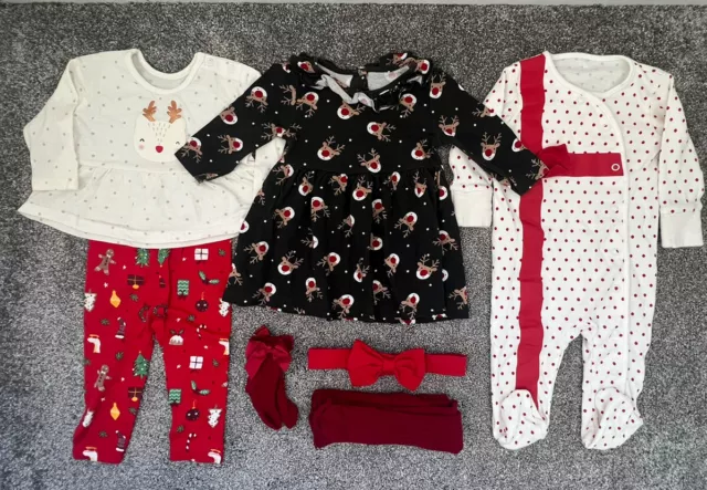 Baby Girl 3-6 Dress Sleepsuit Top Leggings Matalan Christmas Bundle (#116)