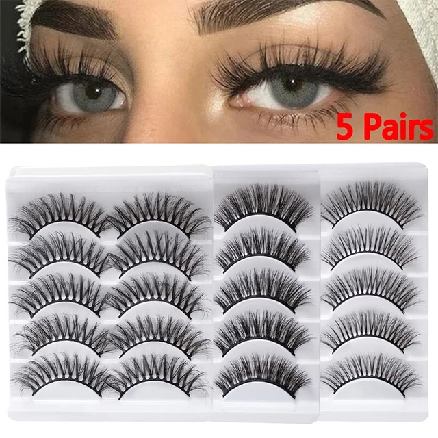 - 5 paia trucco grazioso fatto a mano naturale lungo ciglia finte lunghezza D