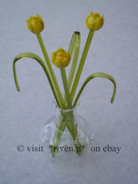 Glass Flowers Gift In A Vase Of Yellow Tulips And Gorgeous Grasses To Arrange