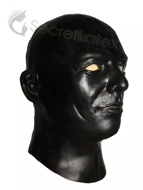 Black Latex Hood Thick Heavy Rubber Masculine Anatomical Male Full Head Zip Mask