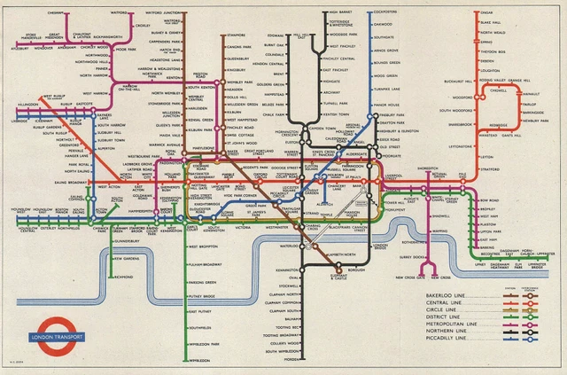 LONDON UNDERGROUND TUBE map plan. Paper edition. No gridlines. HARRY ...