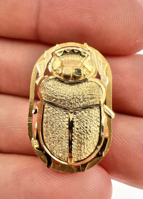 Antique 18K Yellow Gold 3D Egyptian SCARAB Pin Brooch Pendant 4.7g