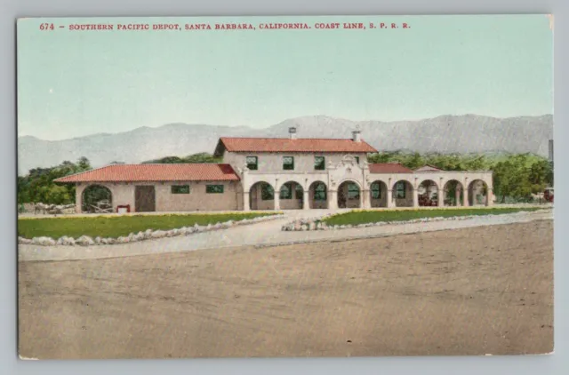 Santa Barbara California Southern Pacific Depot Coast Line SPRR Postcard 1907-15