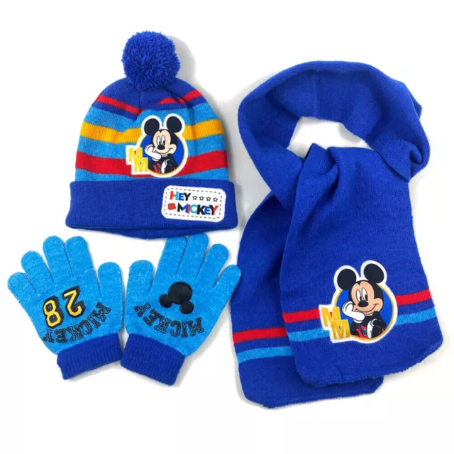 Kids Girls 3pcs Set Mickey Mouse Winter Warm Pom Knitted Beanie Hat Scarf Gloves