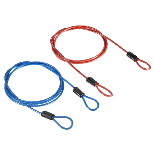 Security Cable 2.5mmx1m Coated Rope w Loop Blue,Red 2Pcs