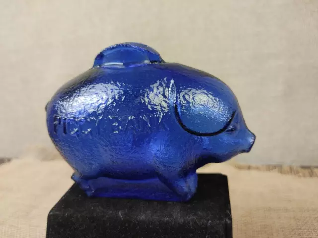 Vintage 1950s Indiana Glass USA 5" Cobalt Blue Piggy Bank