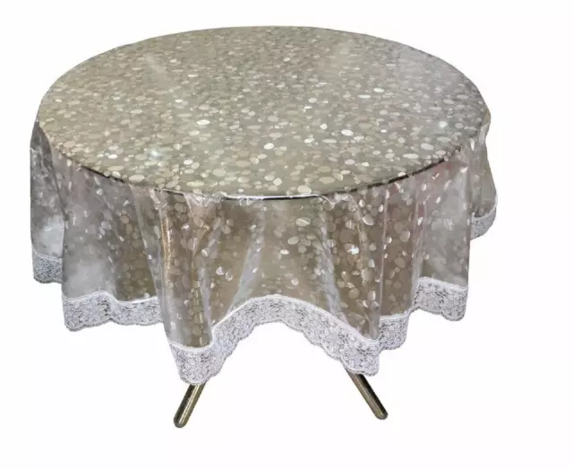 PVC Waterproof 4 Seater Round Table Cover with Silver Lace 60" x 60" Silver us