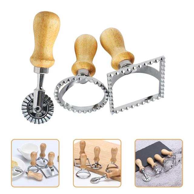 Juego de 3 piezas de fabricante de estampillas ravioli con mango de madera para hornear
