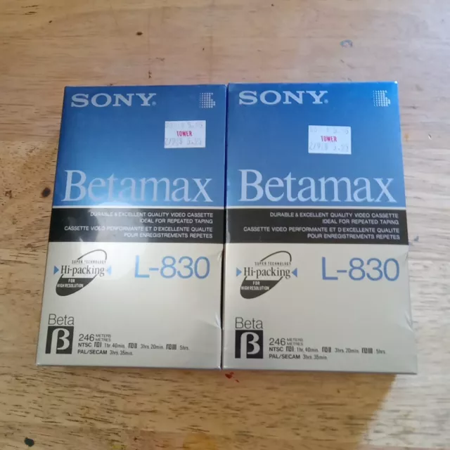 SONY - L-830 - Blank Video Tape BETA Betamax- Lot of 2. Sealed, Old Stock