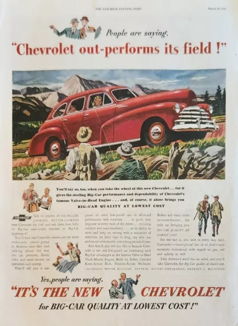 1947 Chevrolet Big red Car Vintage Ad Out performs its field