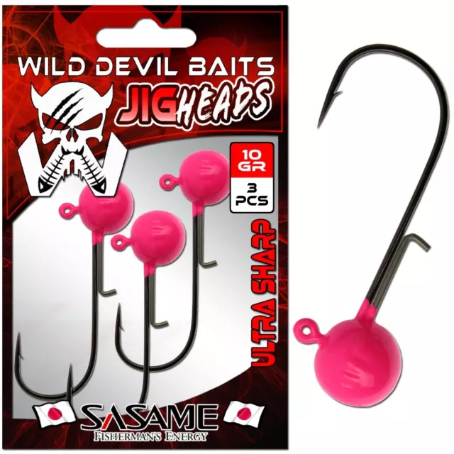 Wild Devil Baits Pro Japan Jig Head UV Pink Jigkopf Baitholder Jighaken Bleikopf