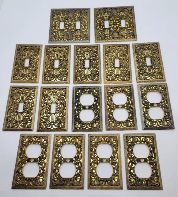 16 Vtg HOLLYWOOD REGENCY Light Switch Covers/Outlet Plate/Double Gold/Brass-Tone