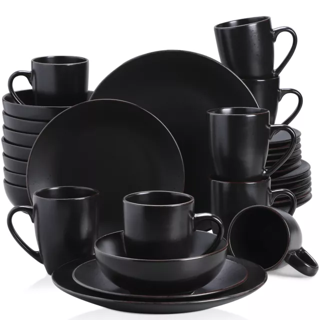 vancasso MODA Black Dinner Set Stoneware Dining Set Plates Bowls Mugs Tableware