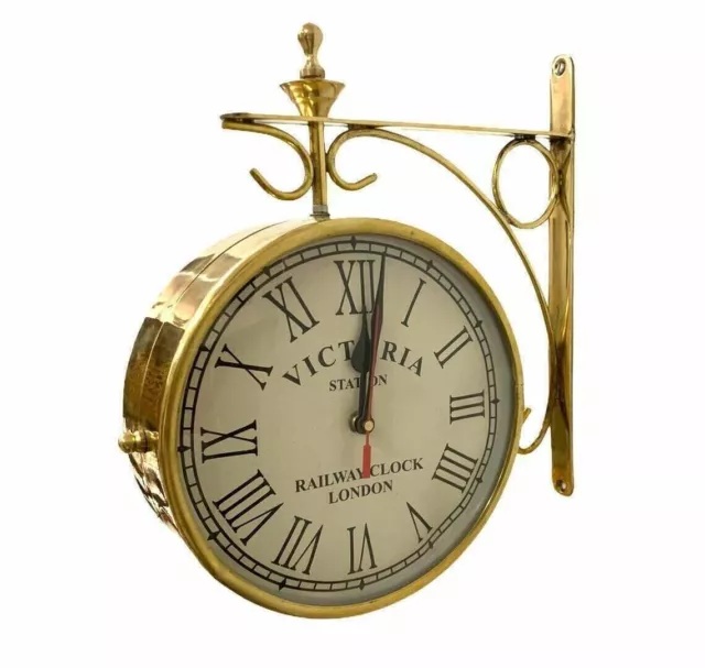 8'' Nautical Shinny Brass Double Sided Station Clock Wall Clock Home Decorative