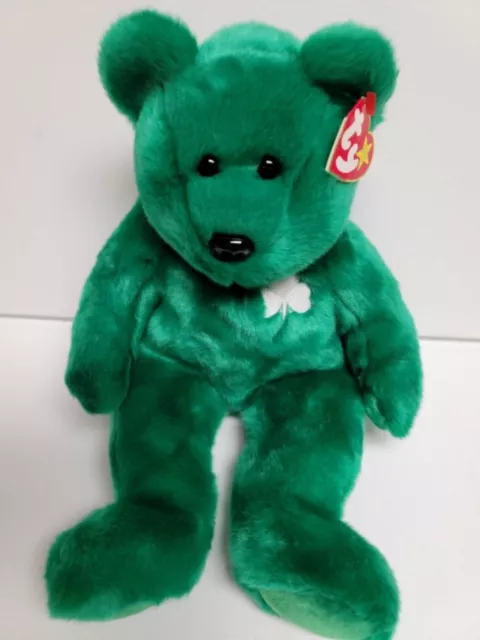 Ty Beanie Buddy Erin The Bear with White Shamrock -MWMT-14" 34cm