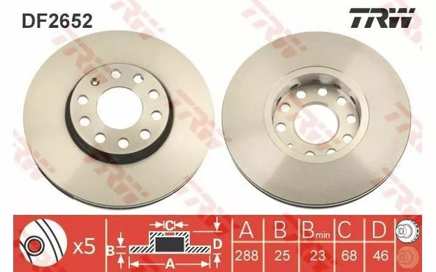 2x TRW Disques de Frein Avant Ventilé 288mm pour VOLKSWAGEN PASSAT DF2652