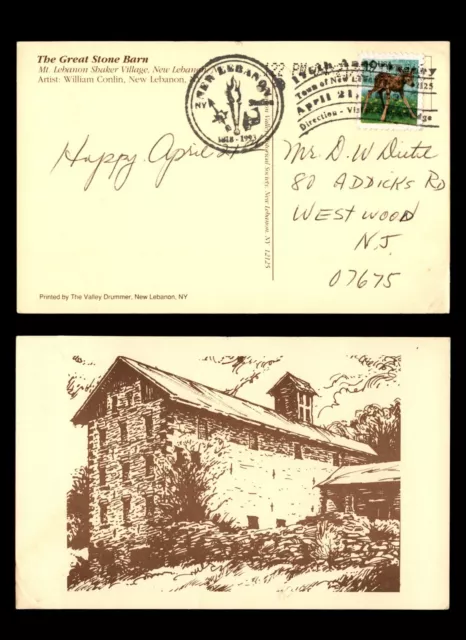 Mayfairstamps US 1993 New Lebanon to Westwood NJ Stone Barn Postcard aaj_52523