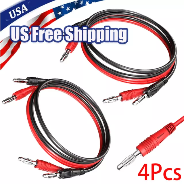 4X 4mm Banana Plug Male to Plug dual end test lead cable for Multimeter Test US