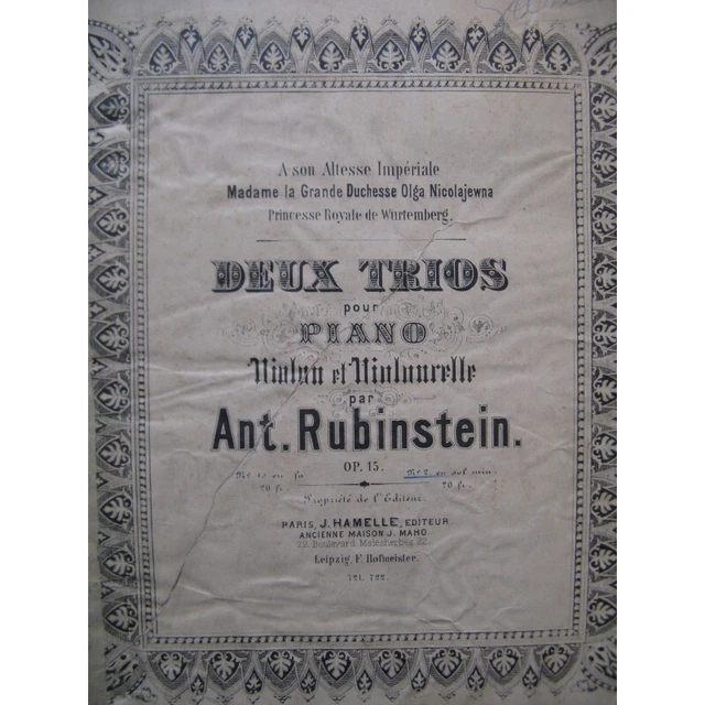 RUBINSTEIN Anton Trio No 2 Piano Violon Violoncelle ca1880