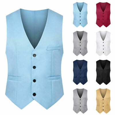 Men's Fitted Single-Breasted Vest Waistcoat Business Casual Formal Suit Tops