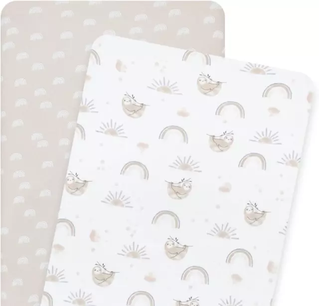 2Pk Bedside Co-Sleeper Fitted Sheets - Happy Sloth