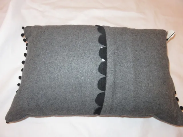 Vera Wang FRENCH PAISLEY Pom Poms Grey Wool Rectangle Decorative Pillow $150