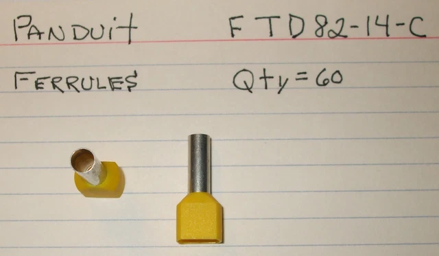 Panduit FTD82-14-C Twin wire ferrule,10 AWG, Yellow, PP, 14mm Pin L, PKG = 60