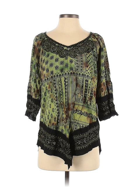 Krista Lee Women Green 3/4 Sleeve Blouse S