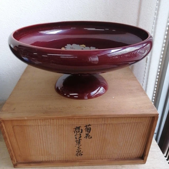 Antique Bowl High Ground Confectionery Chrysanthemum Wooden Lacquerware Box Tea