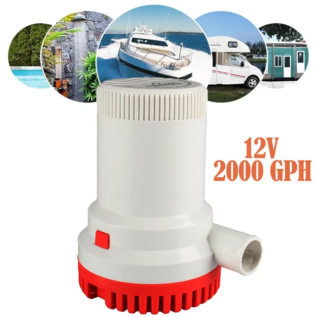 Pompa Di Sentina Sommergibile 2000 GPH Per Barca 12V/24V - Alta Portata (7550 L/h), Materiale ABS E Acciaio, Uscita Tubo 29 Mm