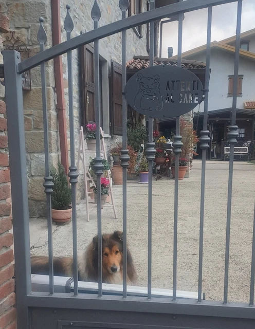 Targa Targhetta Cartello "ATTENTI AL CANE" in ferro . Disegno Laser Bulldog 1750