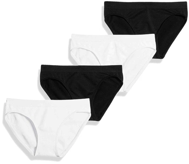 Fruit of the Loom Girls' Big Seamless Bikini Brief - Black/White - Medium ZGKO