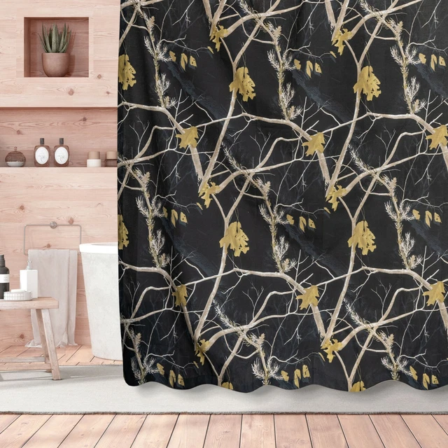 Realtree AP Black Bath Shower Curtain Cotton Fabric Bathroom Curtains 72 x 72