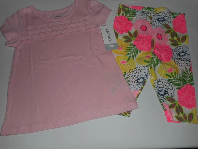Carters Baby Girl Infant Size 18 Months  Smocked Tee And Leggings Set Clothes -