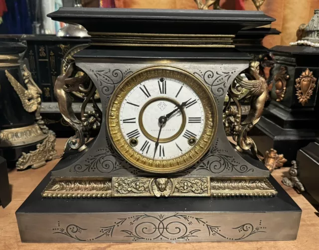 Antique Ansonia Mantle 8-day Clock, Cast Iron - Steel. Heavy!