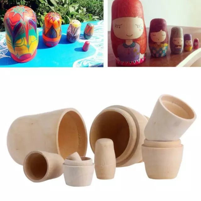 5x Unpainted DIY Blank Wooden Embryos Russian Nesting Dolls Matryoshka Toys Gift