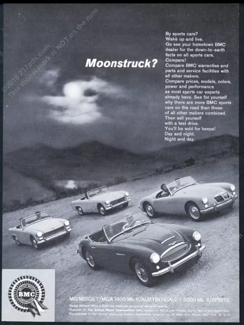 1962 MG Midget Austin Healey 3000 Sprite MGA 1600 4 car photo Moonstruck ad