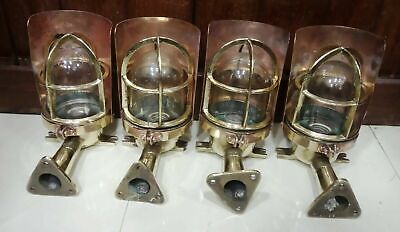 Ship Salvaged Antique Nautical Theme Solid Brass Original Wall Mount Lamp Lot 4