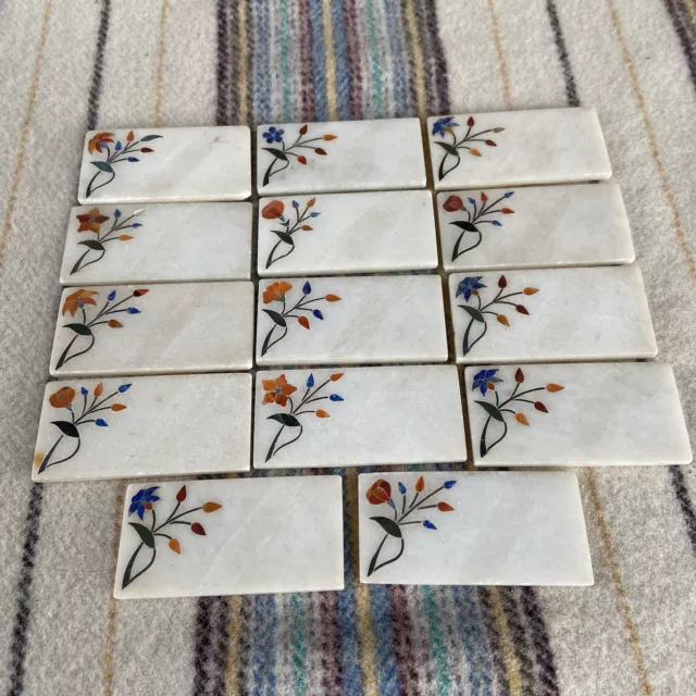 11 x Victorian Antique Pietra Dura Inlaid Marble Crystal Tiles Lapis Lazuli RARE