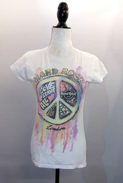 Hard Rock Cafe London Damen T-Shirt Glitzer Bunt weiss Top Zustand Gr. S
