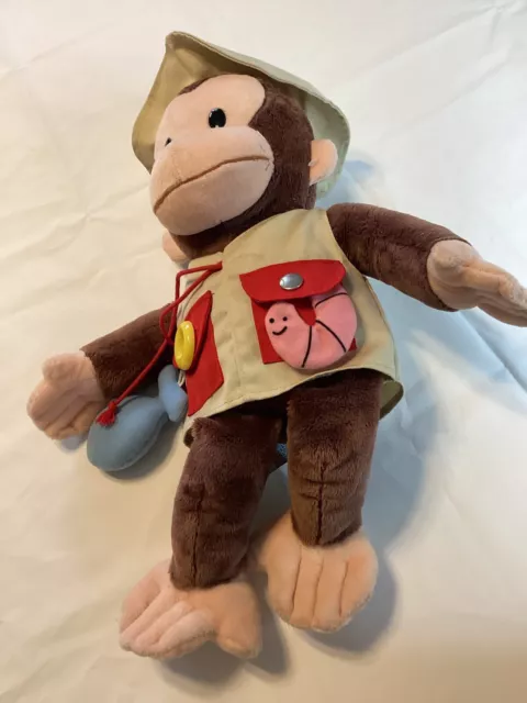 Gund Curious George TEACH ME TO FISH Monkey Plush Learning Toy Button Snap