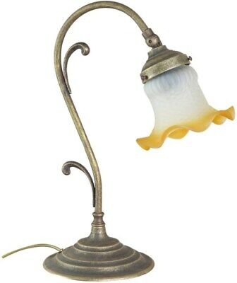 Lampada da tavolo in ottone brunito con vetro Tiffany 3