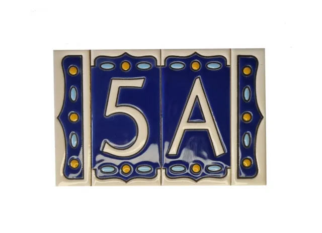 Nazari M1 Spanish Hand-painted Ceramic 11 x 5.5 cm or 2.16 x 4.33" House Numbers
