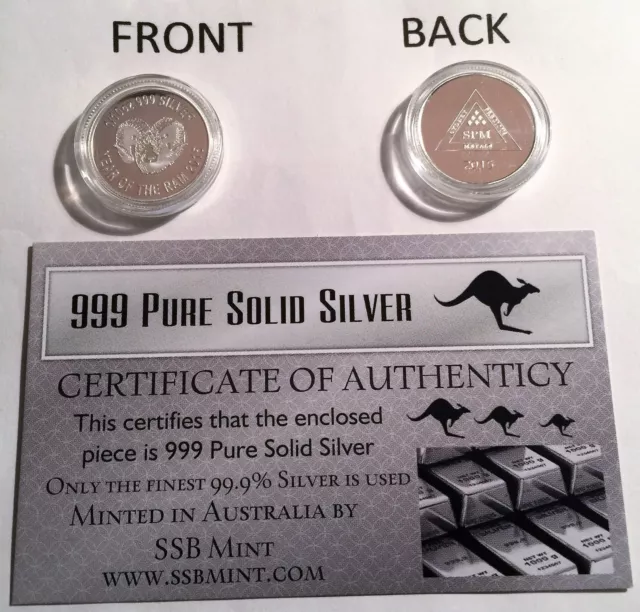 2015 NEW  "YEAR OF THE RAM" 1/10th OZ 999.0 Pure Solid Silver Coin with C.O.A,