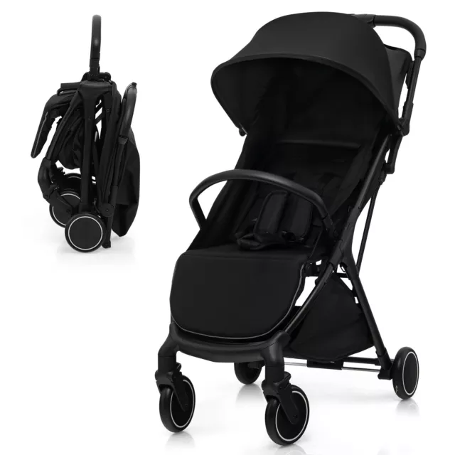 Foldable Baby Stroller Pushchair Pram Toddler Buggy Adjustable Backrest Canopy