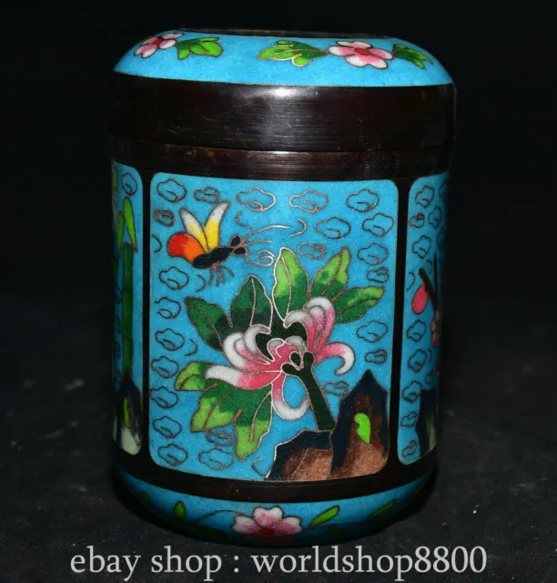 5.4" Old Chinese Cloisonne Enamel Gilt Dynasty Flower “梅兰竹菊” Dragonfly Jar Pot