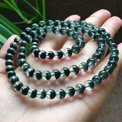 Natural Green Phantom Quartz Crystal Stretch Round Beads Bracelet 6.5mm AAAAA