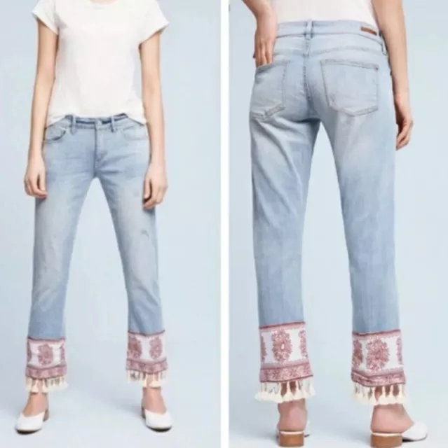 ANTHROPOLOGIE PILCRO 'Hyphen' Mid-Rise Boyfriend Jeans sz 30 Tassel/Bandana Hem